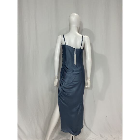 Shona Joy 'Lily Bias' Blue Satin Ruched Midi Dress Size 6 - NWT - Picture 3 of 5